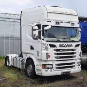 Online-Versteigerung Scania R480, aanhangwagen Ansems en graafbakken